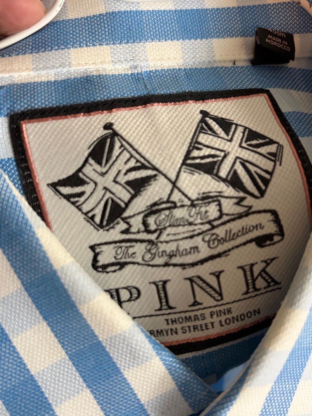 Thomas Pink Light Blue and White Gingham Dress Shirt
